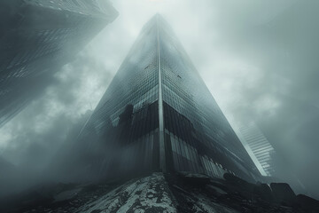 Wall Mural - a sleek skyscraper rising from a dilapidated ruin. concept of modern vs. ancient. generative ai.