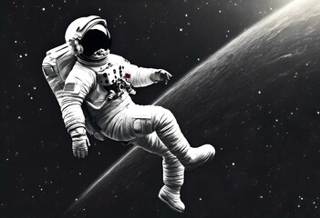 Canvas Print - an astronaut in the space against a planet with a star behind him