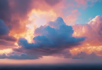 Wall Mural - a beautiful cloud over the ocean under a colorful sky and sunlight