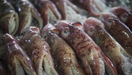 Morning Harvest: A Close-Up Look at Fresh Sea Squid in the Market