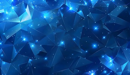 Poster - Abstract blue polygon background with shining lights and night sky with stars, in the low poly style
