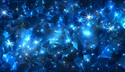Poster - Abstract blue polygon background with shining lights and night sky with stars, in the low poly style
