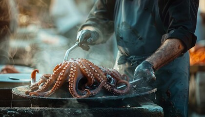 Galician Festivity: Master Chef's Skillful Octopus Handling