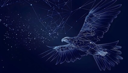 Aufkleber - Abstract line art of an eagle soaring in the sky, symbolizing freedom and flight, with digital connections representing global connectivity and technology

