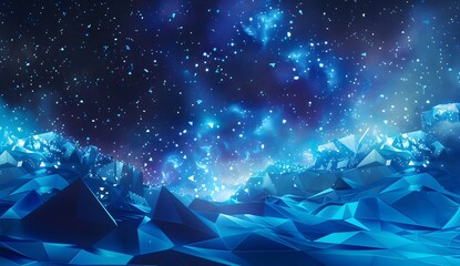 Poster - Abstract polygonal background with blue glowing lights and a starry sky, a futuristic digital wallpaper design

