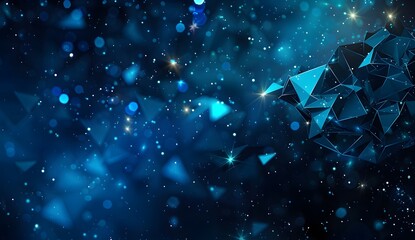 Poster - Abstract polygonal background with blue glowing lights and a starry sky, a futuristic digital wallpaper design
