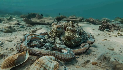 Wall Mural - Mysterious Coconut Octopus: Master of Disguise in the Deep Sea