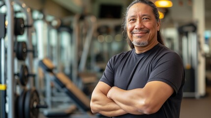 Wall Mural - Confident Native American Male Fitness Trainer in Gym Environment for Health and Wellness Promotion