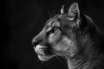 Poster - AI generated illustration of a close-up of a cougar on a black background