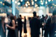 © ArtmediaworX - Defocused image capturing corporate event with a blurry people and bokeh lights background. Ai generative