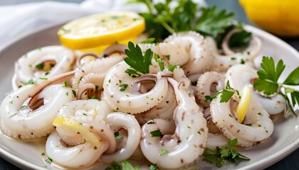 Succulent Squid and Octopus Tentacles: A Delectable Dish with Zesty Lemon and Fresh Parsley