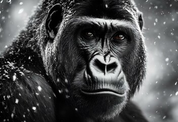 Poster - AI-generated illustration of a gorilla in a snowstorm