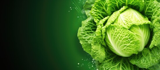 Wall Mural - Top view of a fresh green cabbage menu concept with a background providing ample copy space for images