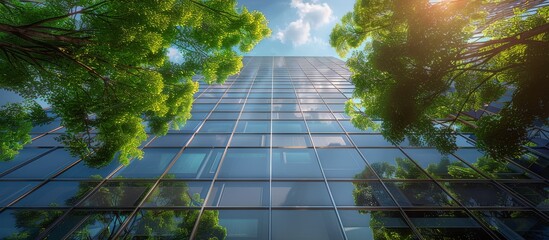 Glass Skyscraper Building With Trees and Sunny Sky