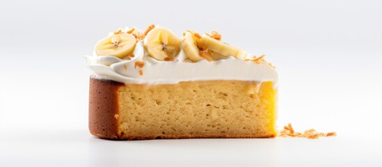Poster - There is a copy space image of a slice of banana cake placed on a white background