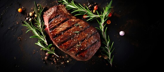 Aufkleber - Copy space image of a well seasoned top view grilled beef steak