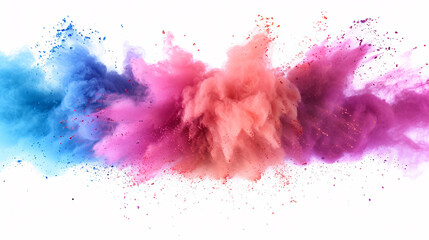 Colorful powder explosion isolated on white background, colorful vibrant color, png, flat lay, high resolution photography.