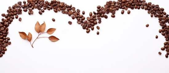 Aufkleber - Valentine themed hearts frame made with roasted coffee beans and dried tea leaves placed on white background from the top view has space for your messages. copy space available