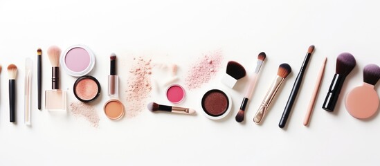 Aufkleber - set of professional decorative cosmetics makeup tools and accessory isolated on white background with copy space for your text beauty fashion and shopping concept flat lay composition top view