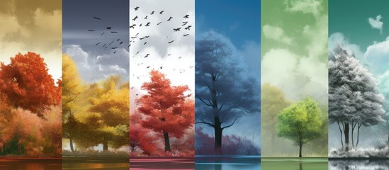 Four seasons of year Set of vertical nature banners with winter spring summer and autumn scenes Copy space for text