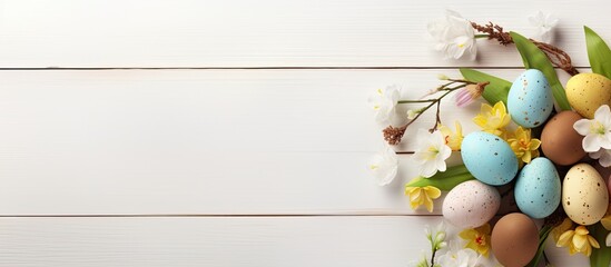 Aufkleber - Easter Holiday on white wooden background with space easter holiday concept Copyspace for text