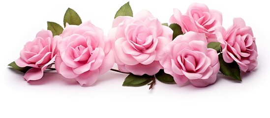Aufkleber - Vintage style composition of pink roses and buds isolated on a white background perfect for adding text or images. copy space available