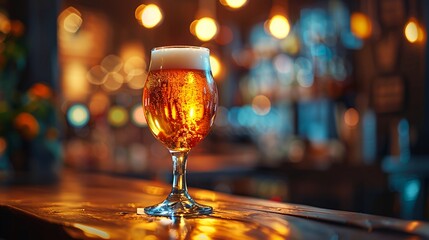 Wall Mural - Glass of Beer on wood table