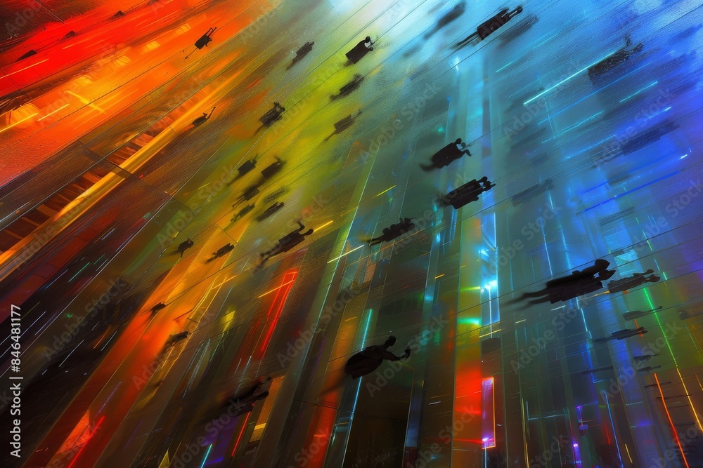 Dynamic and vibrant abstract light streaks on a dark background ...