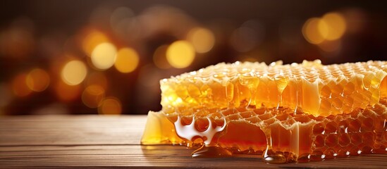 Poster - Organic raw honeycombs on wooden board honeycomb with honey in the bazaar. copy space available