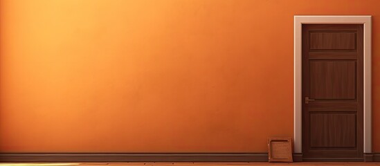 Aufkleber - Closed brown door in orange wall Space for text. copy space available