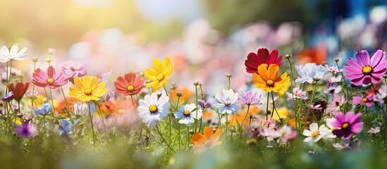 Wall Mural - Vibrant flowers blooming in the garden during early summer with plenty of copy space for images