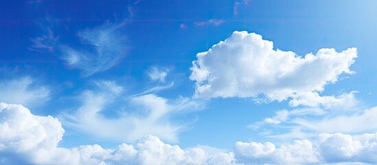 Poster - Beautiful blue sky with fluffy white clouds Copy space image