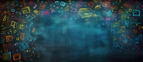 Poster - The image depicts a chalkboard covered in colorful crayon marks representing the concept of learning in a school environment It provides a visual representation of education and the use of a traditio
