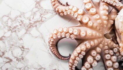 Wall Mural - Gourmet Delight: Fresh Octopus on a White Marble Background