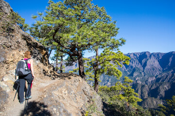 Wall Mural - Young woman summit to Bejenado Peak in Caldera de Taburiente, La Palma, Spain