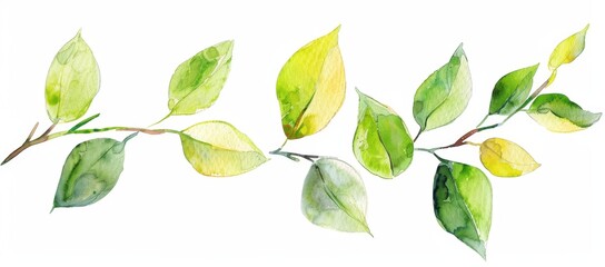 Wall Mural - Watercolor Green Leaves Branch.