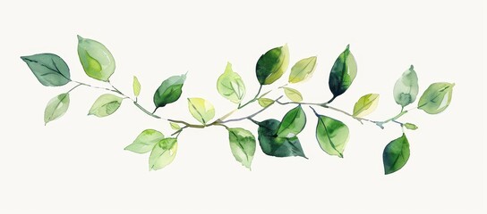 Wall Mural - Watercolor Green Leaves Branch.