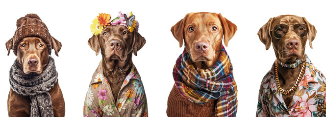 Wall Mural - Seasonal vizsla dogs portraits  isolated on transparent background