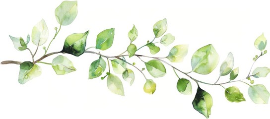 Wall Mural - Watercolor Branch with Green Leaves.