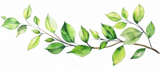 Wall Mural - Green Branch Watercolor Illustration.