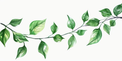 Wall Mural - Green Leaves Branch Watercolor Illustration.