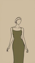 Beige and Green Minimal Aesthetic Woman Line Art