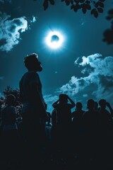 Wall Mural - A man is looking up at the sun, which is shining brightly in the sky