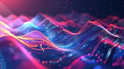 Stylish area graph with dynamic waves and bright colors in a futuristic setting