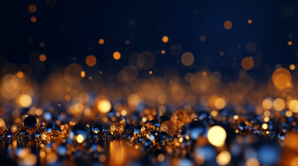 Wall Mural - abstract background with Dark blue and gold particle. Christmas Golden light shine particles bokeh on navy blue background