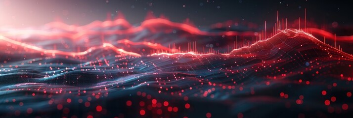 Poster - A digital rendering of a red, glowing mountain range at sunset