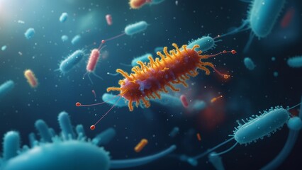 close-up of bacteria in microbiological context, showcasing medical research on infection disease. m