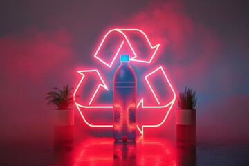 Poster - Person with recycle symbol in neon lights, symbolizing modern sustainability and environmental consciousness