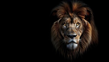 AI-generated illustration of a portrait of a majestic lion against a black background.
