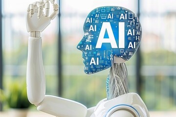 Poster - AI robot with digital display, capturing modern artificial intelligence and technological innovation